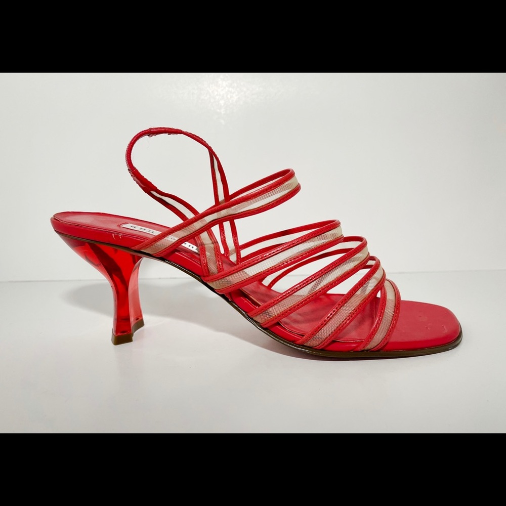 Ann Marino size 9 red mesh ankle strap mid heels